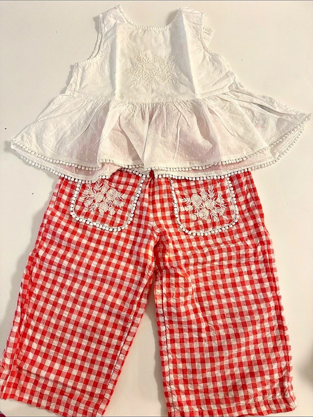 Next Girls Gingham Set Red & White Size 2-3Y
